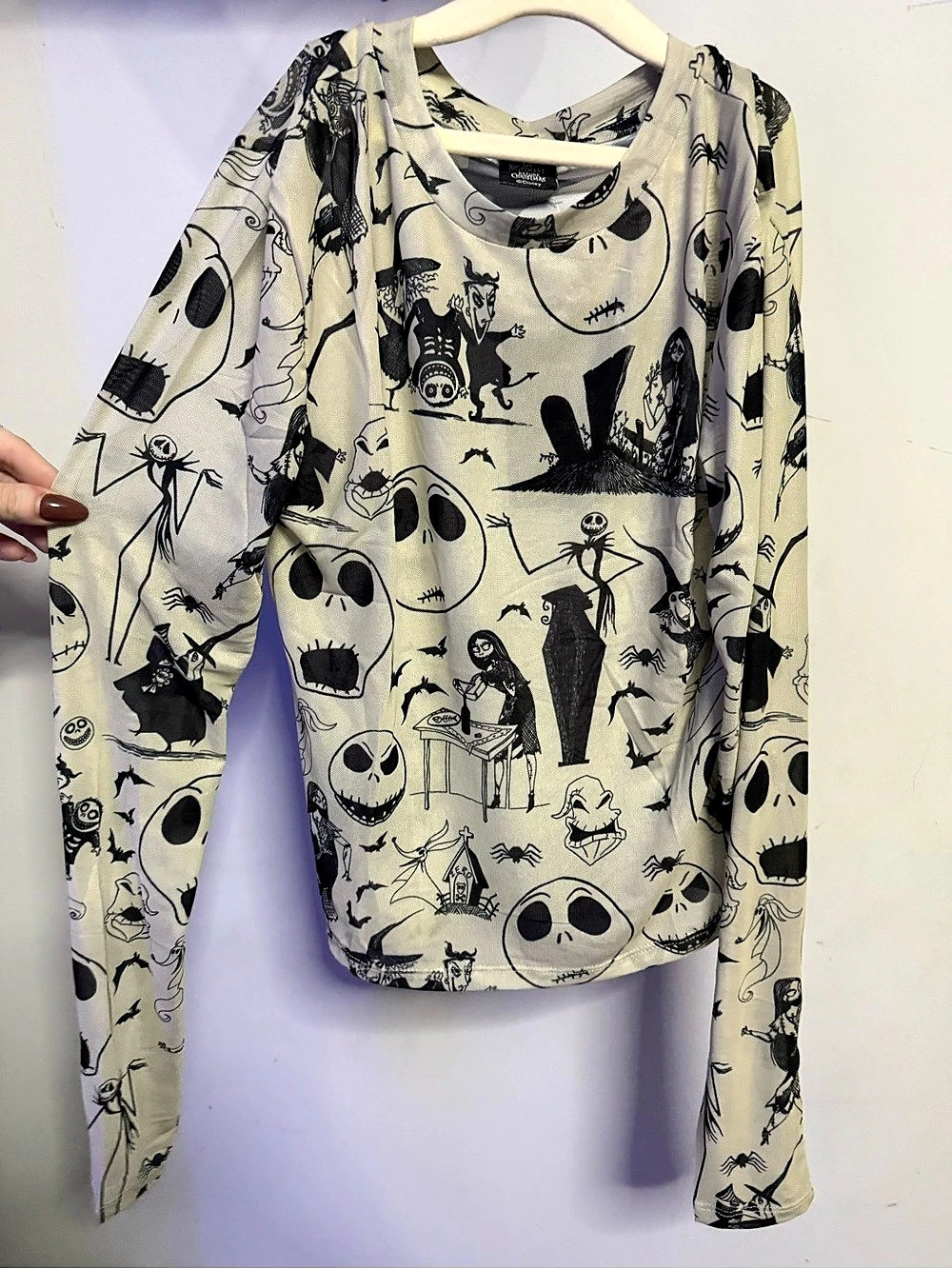 Disney The Nightmare Before Christmas Mesh Long Sleeve Top Cream & Black Small